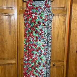 Sleeveless Floral Tank Dress in Red and Green